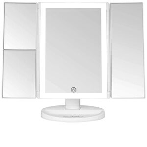 Absolutely Lush Dimmable LED Lighted Trifold Makeup Mirror White Vanity‎ Magnify